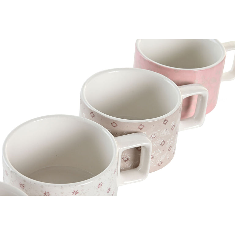 Ensemble de tasses à café DKD Home Decor Rose Métal Blanc Marron Clair Bambou 260 ml 4 Pièces Dolomite