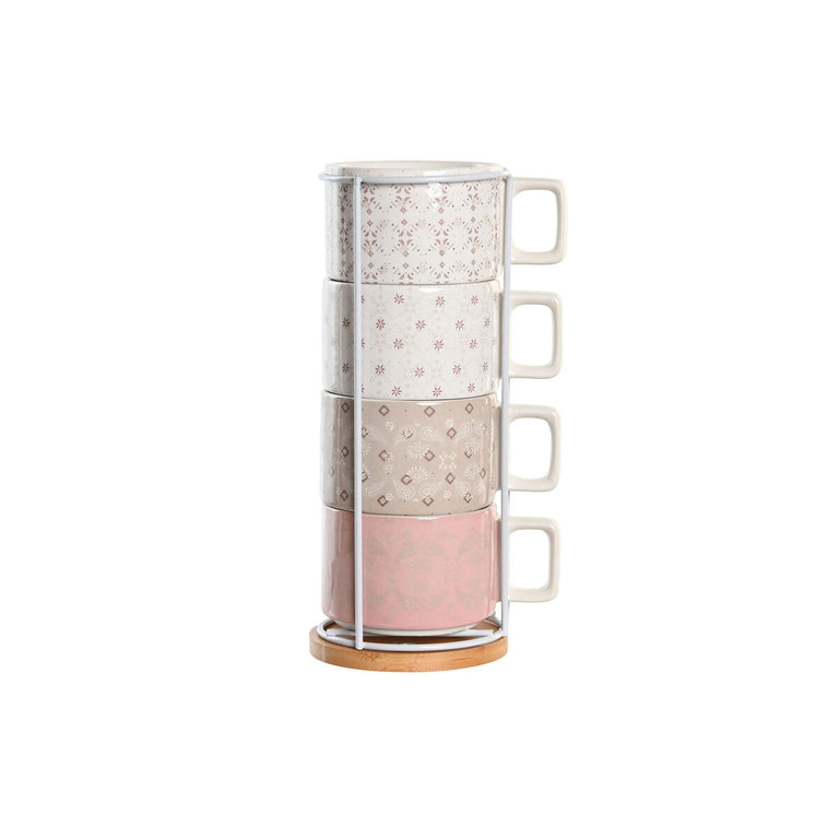 Ensemble de tasses à café DKD Home Decor Rose Métal Blanc Marron Clair Bambou 260 ml 4 Pièces Dolomite