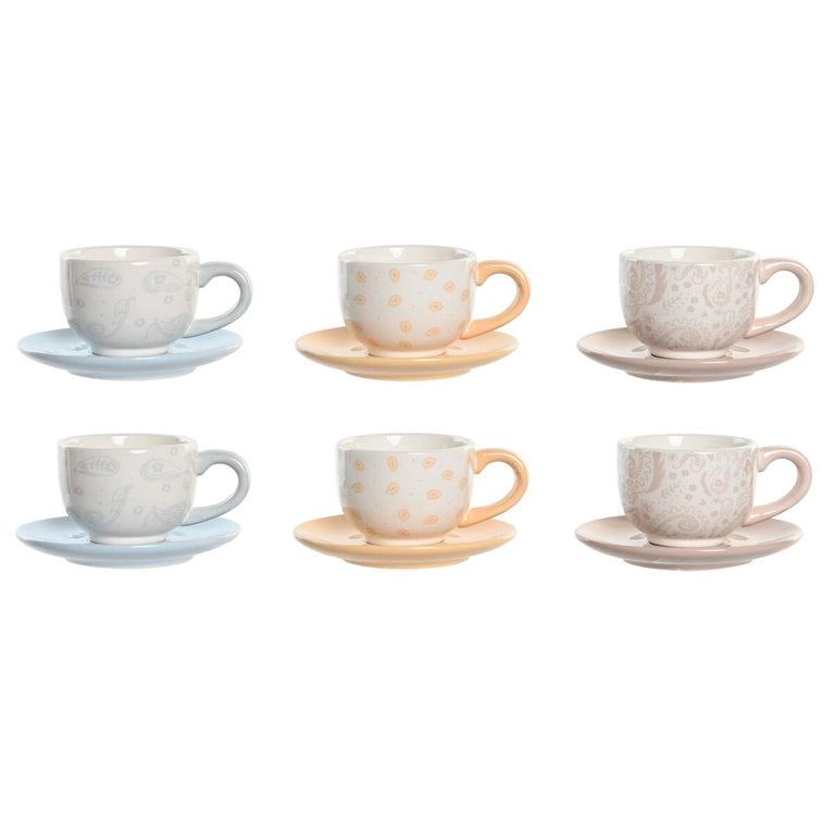 Lot de tasses avec soucoupes DKD Home Decor Bleu Rose Métal Jaune 180 ml Dolomite