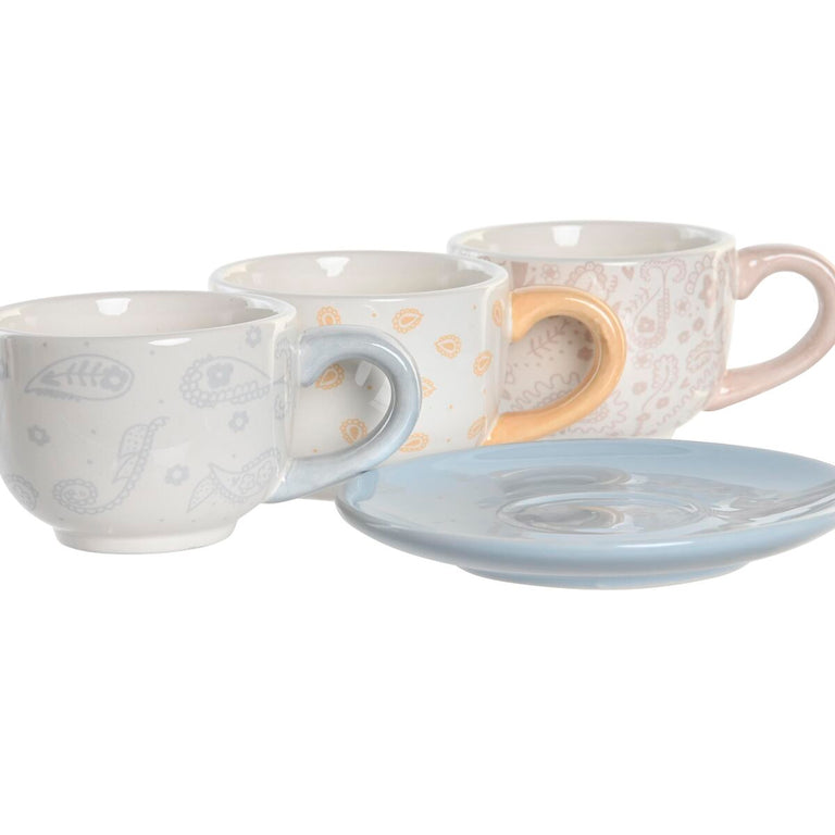 Lot de tasses avec soucoupes DKD Home Decor Bleu Rose Métal Jaune 180 ml Dolomite
