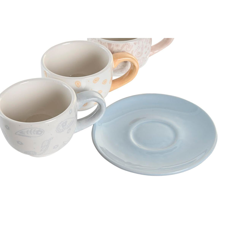 Lot de tasses avec soucoupes DKD Home Decor Bleu Rose Métal Jaune 180 ml Dolomite