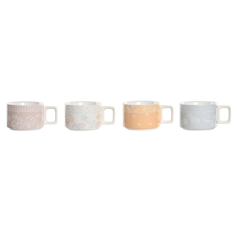 Ensemble de tasses à café DKD Home Decor Rouge Bleu Métal Blanc Jaune Bambou 260 ml 4 Pièces Dolomite