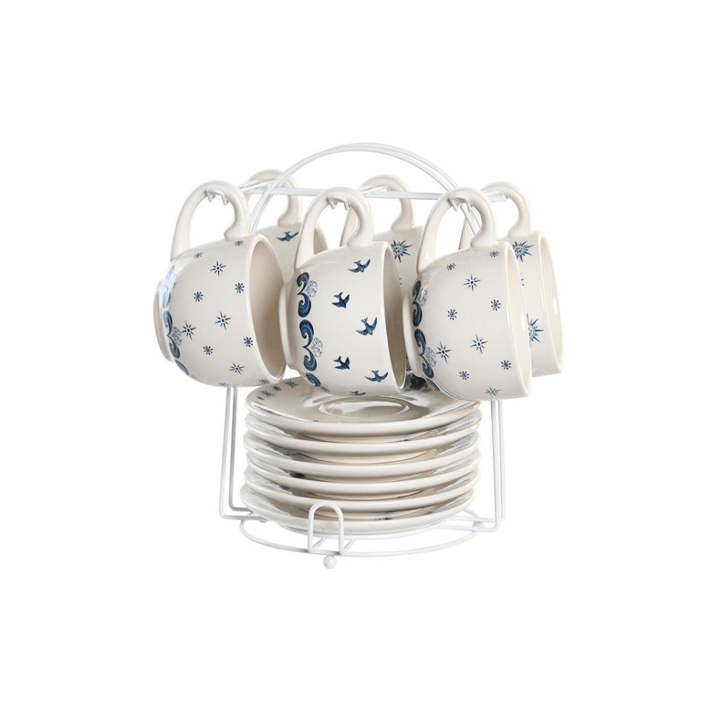Lot de tasses avec soucoupes DKD Home Decor Bleu Métal Blanc 180 ml Dolomite