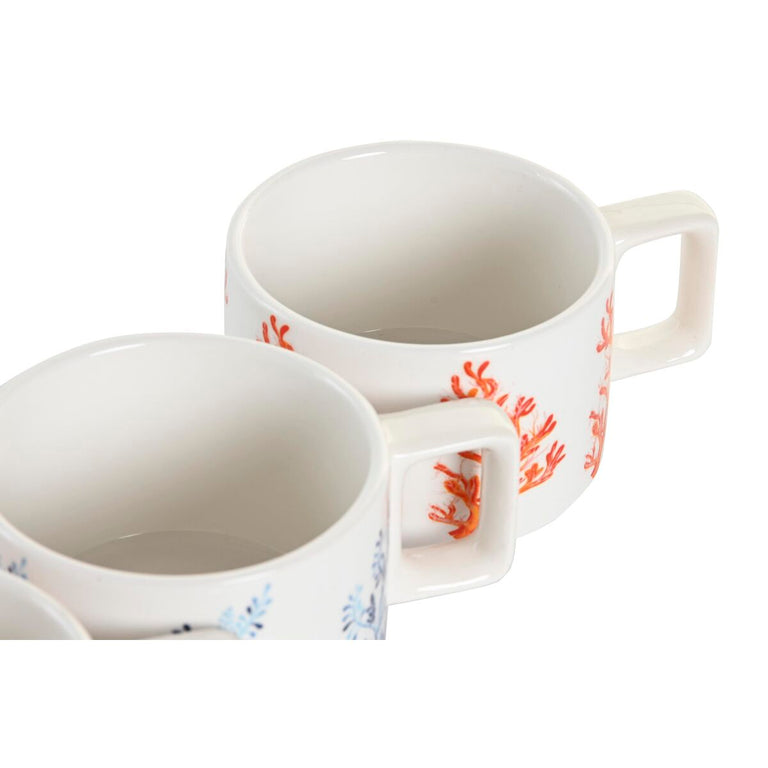 Ensemble de tasses à café DKD Home Decor Bleu Métal Fuchsia 260 ml 4 Pièces Dolomite