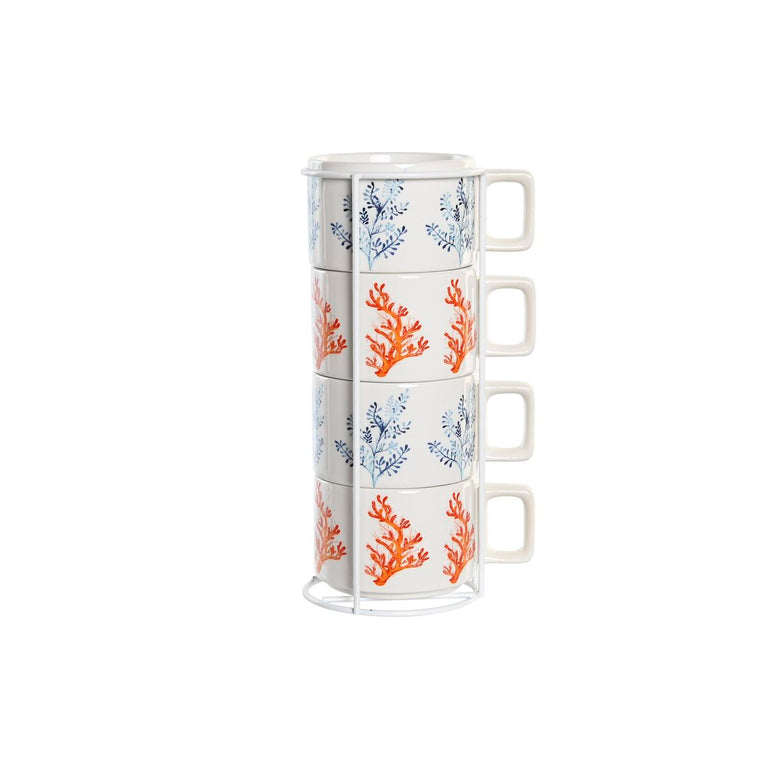 Ensemble de tasses à café DKD Home Decor Bleu Métal Fuchsia 260 ml 4 Pièces Dolomite