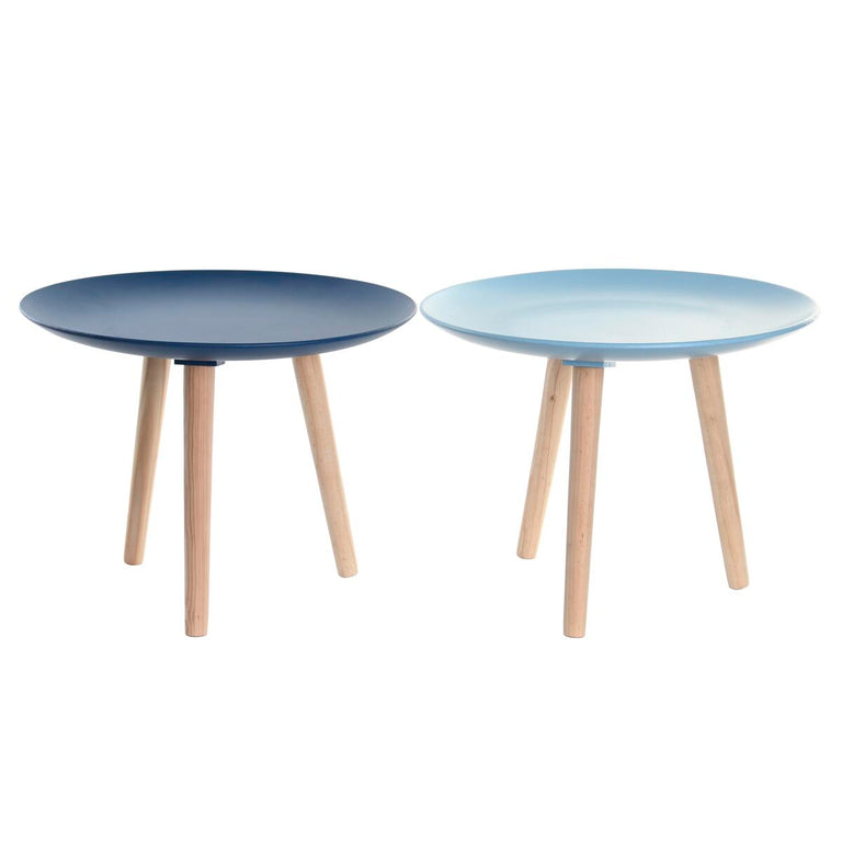 Table d'appoint DKD Home Decor 44 x 44 x 35 cm Bleu Marron Bleu ciel Pin Bois MDF (2 Unités)