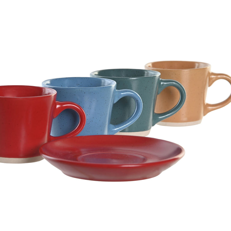 Lot de tasses avec soucoupes DKD Home Decor Rouge Bleu Vert Jaune Grès 90 ml