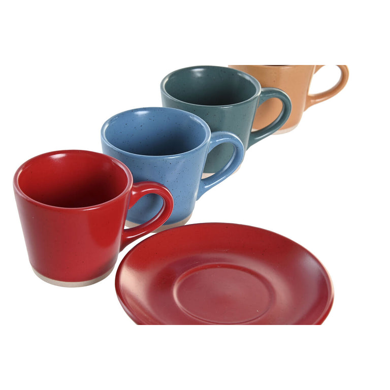 Lot de tasses avec soucoupes DKD Home Decor Rouge Bleu Vert Jaune Grès 90 ml