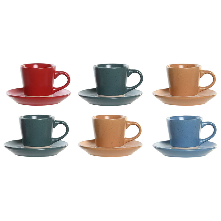 Lot de tasses avec soucoupes DKD Home Decor Rouge Bleu Vert Jaune Grès 90 ml