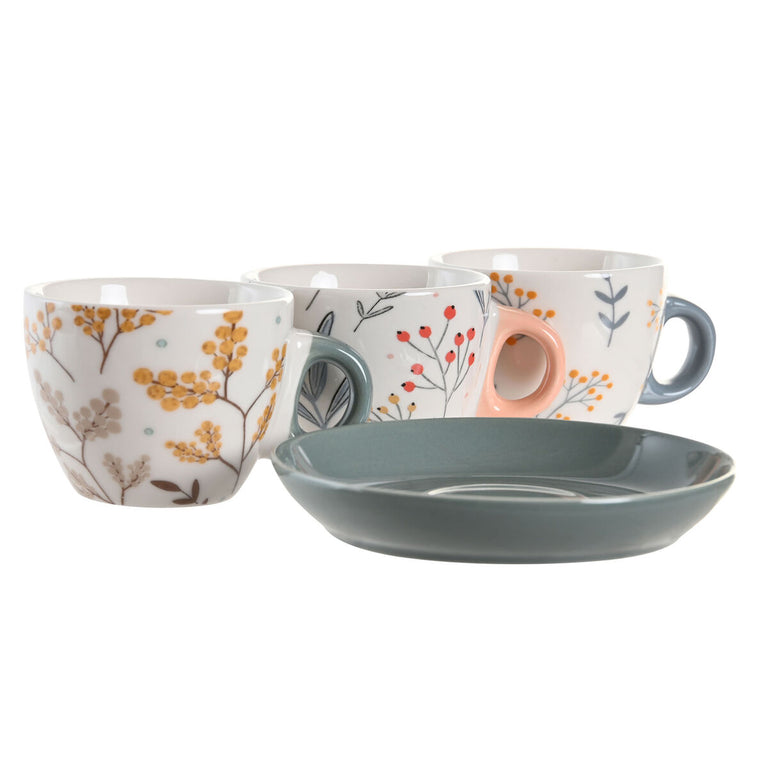 Lot de tasses avec soucoupes DKD Home Decor Porcelaine Multicouleur 90 ml