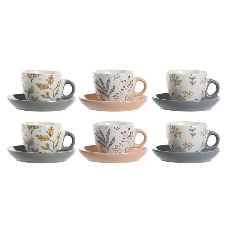 Lot de tasses avec soucoupes DKD Home Decor Porcelaine Multicouleur 90 ml