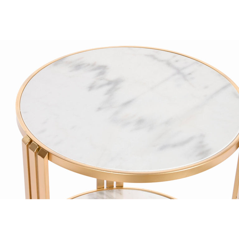 Table d'appoint DKD Home Decor 49 x 49 x 50 cm Doré Métal Blanc Marbre