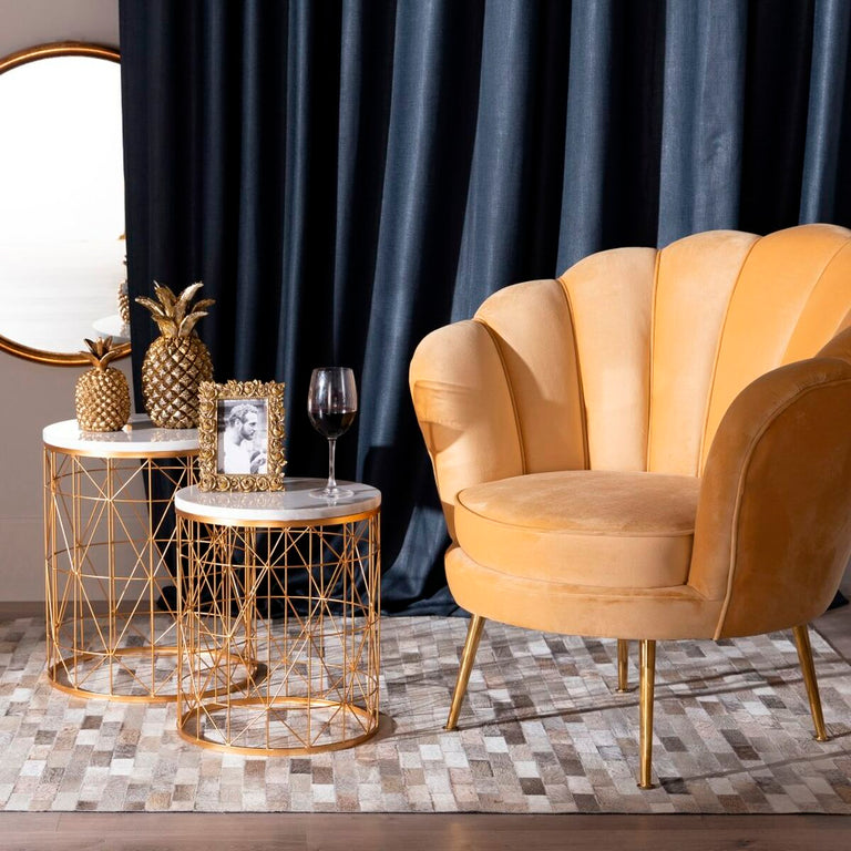 Table d'appoint 43 x 43 x 52 cm Doré Métal Blanc Marbre (2 Unités)
