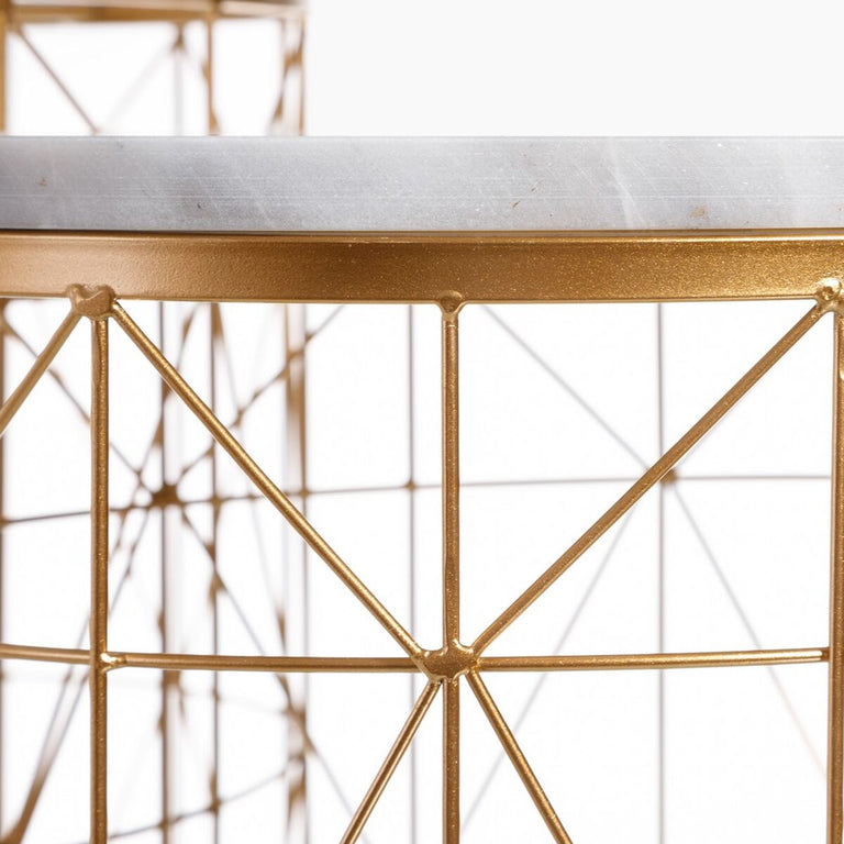 Table d'appoint 43 x 43 x 52 cm Doré Métal Blanc Marbre (2 Unités)