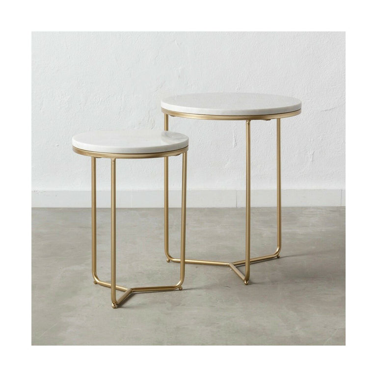 Table d'appoint 43,18 x 43,18 x 52 cm Doré Métal Blanc Marbre (2 Unités)