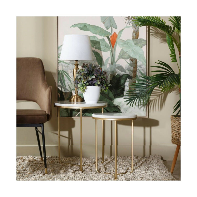 Table d'appoint 43,18 x 43,18 x 52 cm Doré Métal Blanc Marbre (2 Unités)