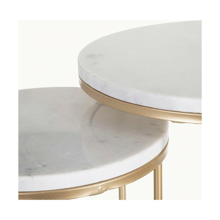 Table d'appoint 43,18 x 43,18 x 52 cm Doré Métal Blanc Marbre (2 Unités)