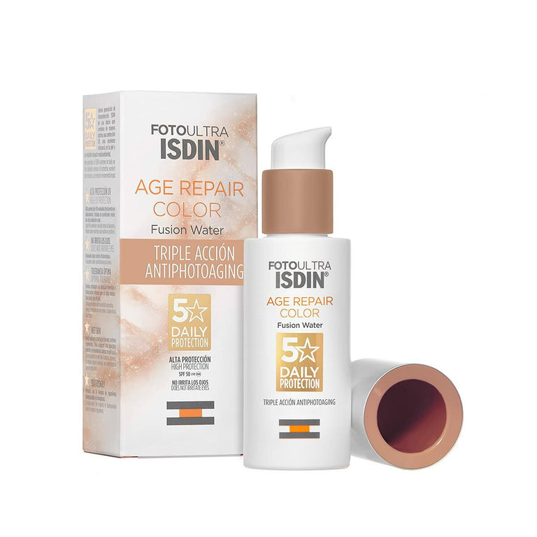 Crème Solaire Avec Couleur Isdin FotoUltra Fluide Réparateur SPF 50 (50 ml)
