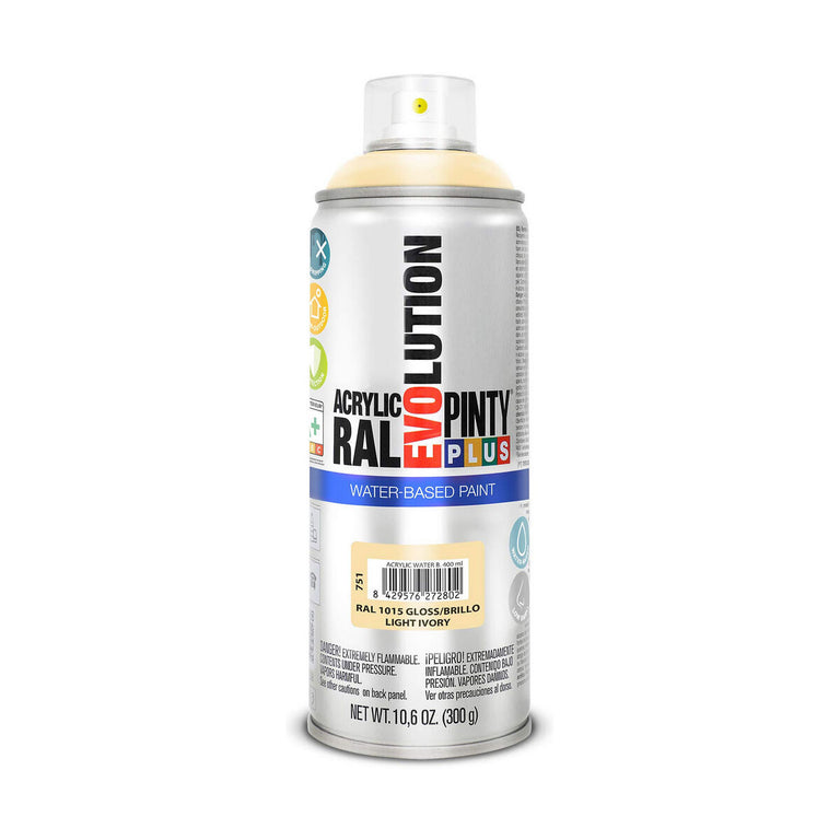 Peinture en spray Pintyplus Evolution RAL 1015 A base d'eau Light Ivory 300 ml