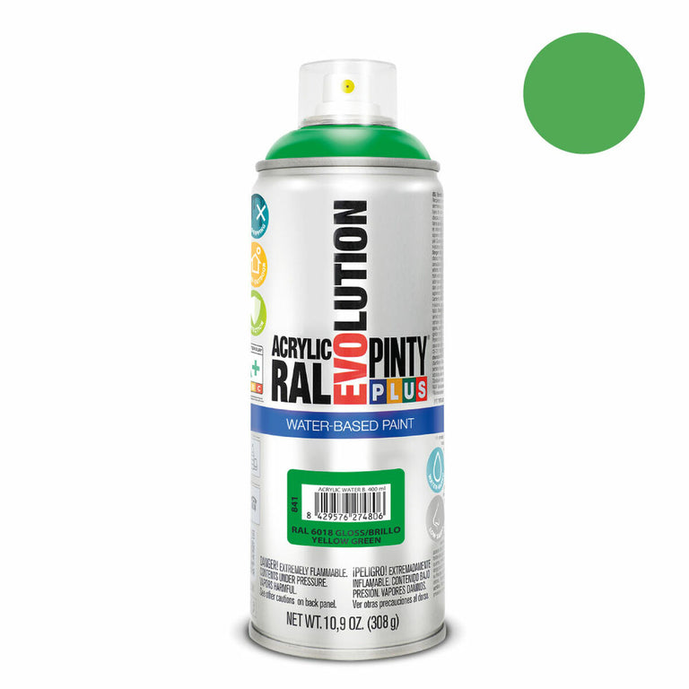 Peinture en spray Pintyplus Evolution RAL 6018 A base d'eau Yellow Green 300 ml