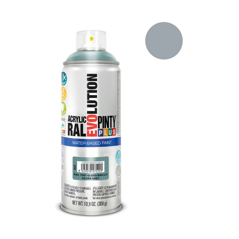 Peinture en spray Pintyplus Evolution RAL 7001 A base d'eau 300 ml Silver Grey