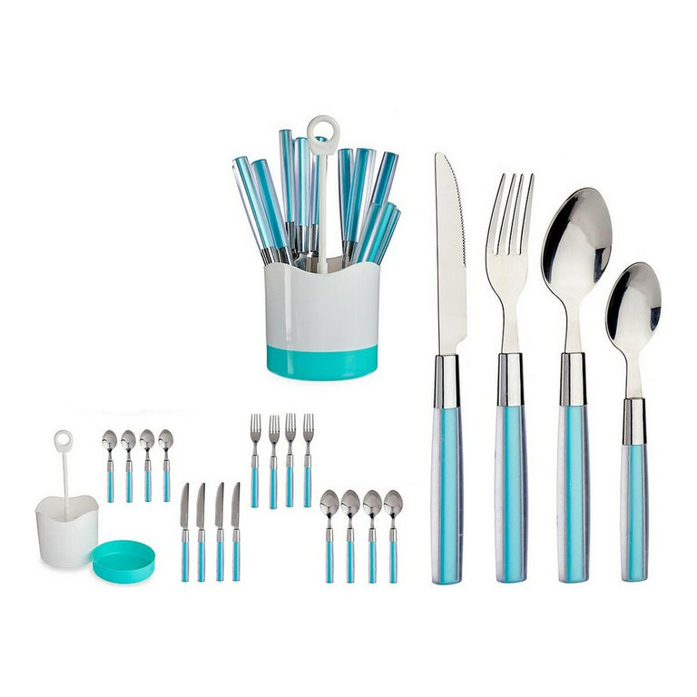 Ensemble de Couverts Argenté Bleu Acier inoxydable 16 Pièces