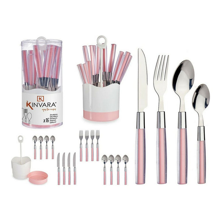 Ensemble de Couverts Argenté Rose Acier inoxydable 16 Pièces