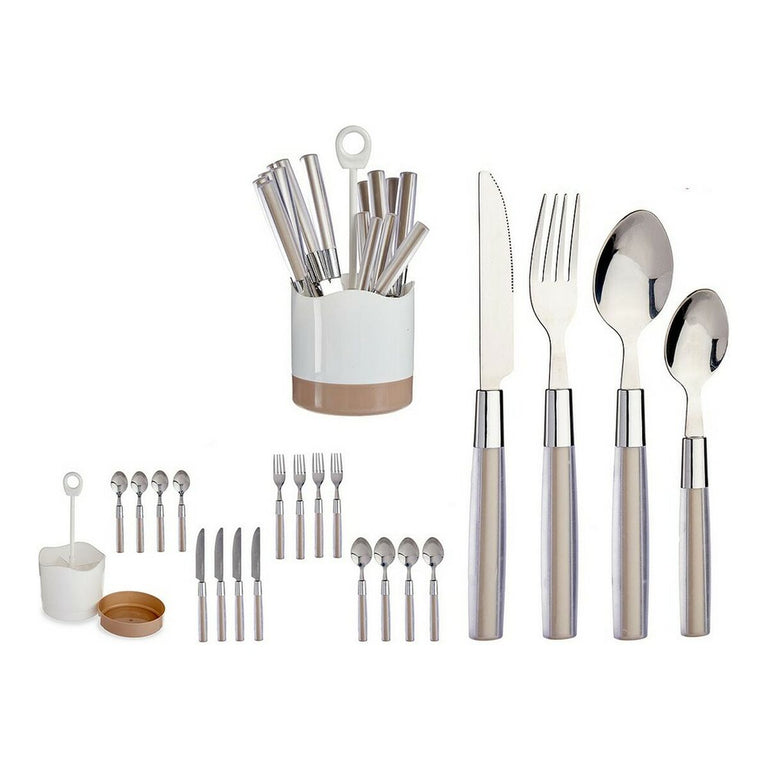 Ensemble de Couverts Argenté Marron Acier inoxydable 16 Pièces