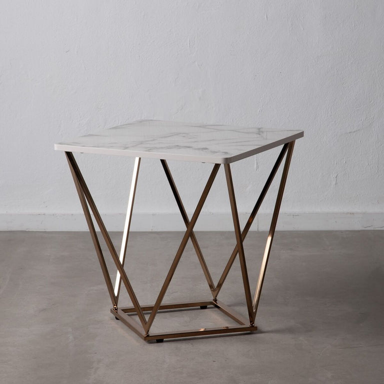 Table d'appoint 56 x 56 x 56 cm Doré Métal Bois Blanc