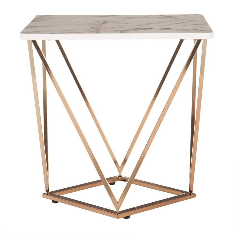 Table d'appoint 56 x 56 x 56 cm Doré Métal Bois Blanc