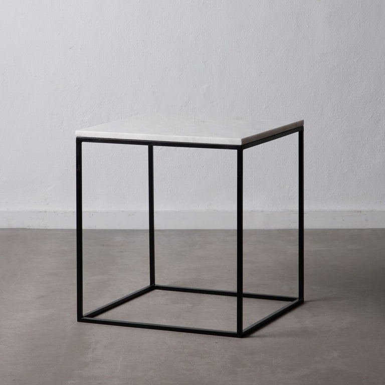 Table d'appoint Noir Métal Blanc Marbre 50 x 50 x 55 cm