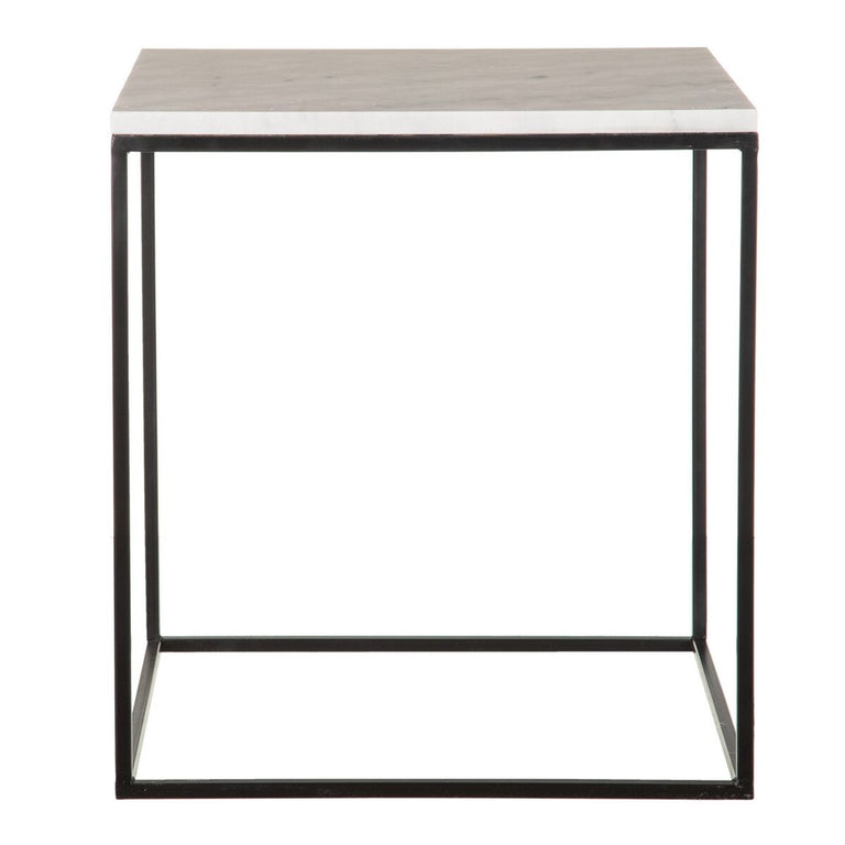 Table d'appoint Noir Métal Blanc Marbre 50 x 50 x 55 cm
