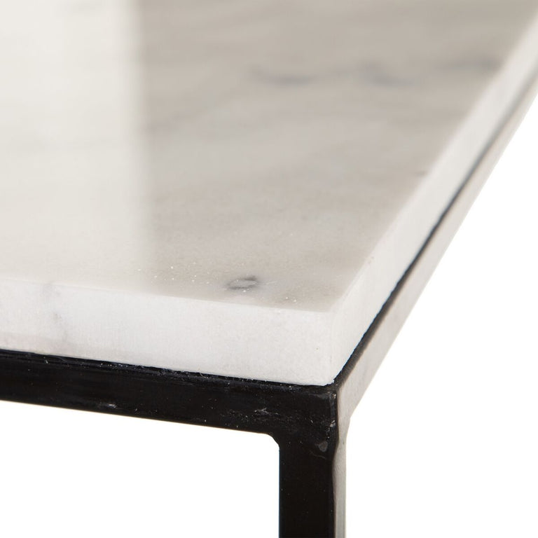 Table d'appoint Noir Métal Blanc Marbre 50 x 50 x 55 cm