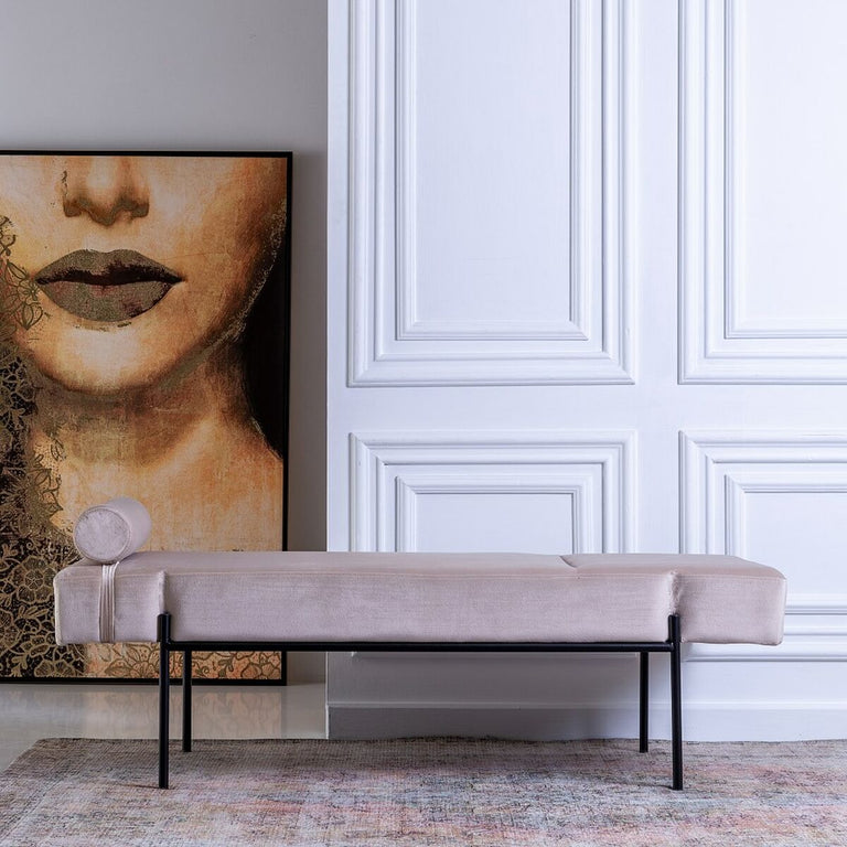 Canapé chaise longue 140 x 59 x 42 cm Beige Métal Bois