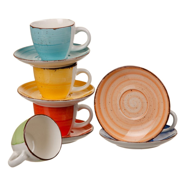 Lot de tasses avec soucoupes Grès 6 Pièces