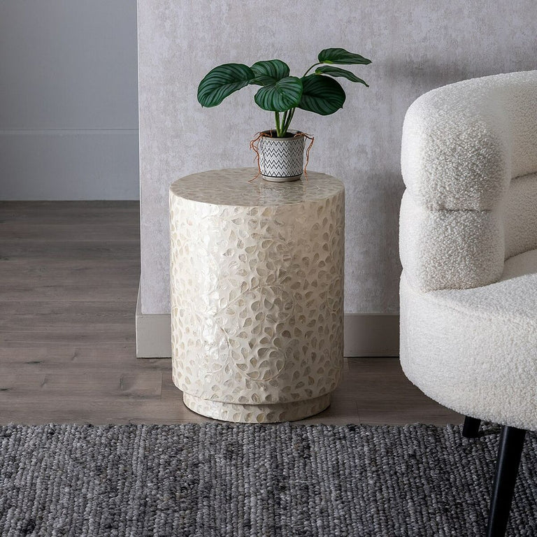 Table d'appoint Beige Nacre noire 35 x 35 x 47 cm Bois MDF