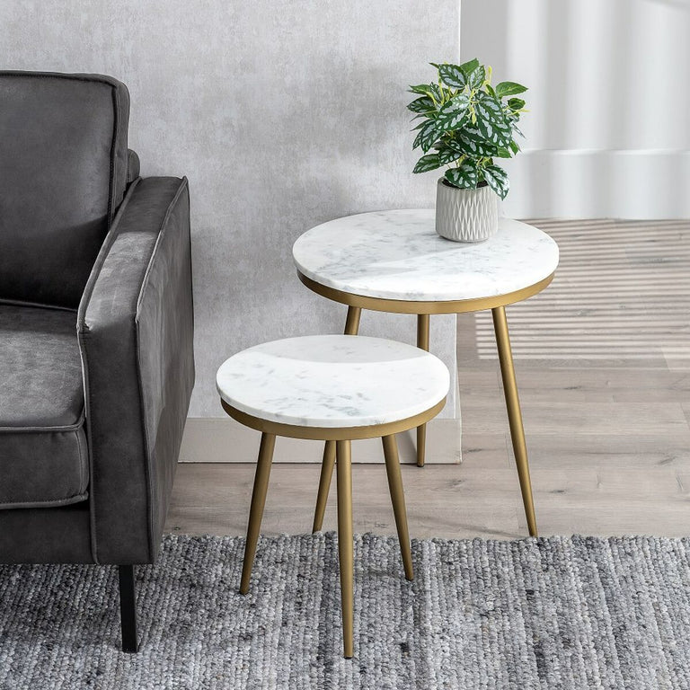 Table d'appoint 50 x 50 x 56 cm Doré Blanc