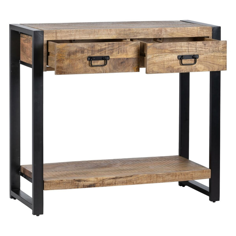 Meuble d'Entrée MANGO Naturel Noir Bois Fer 100 x 40 x 90 cm