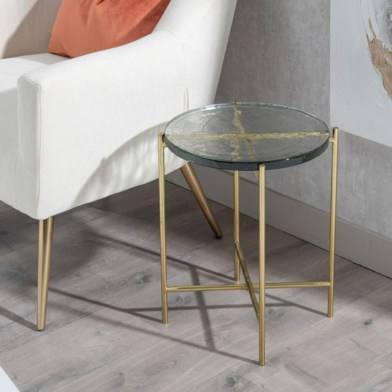 Table d'appoint 35 x 35 x 46 cm Verre Doré Métal
