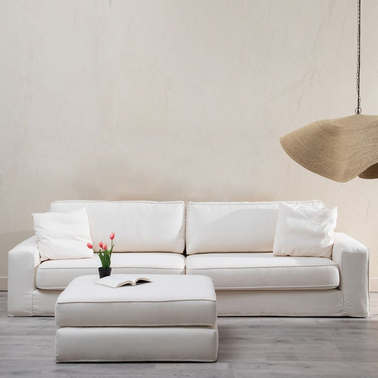 Pouf 100 x 80 x 44 cm Tissu Synthétique Crème