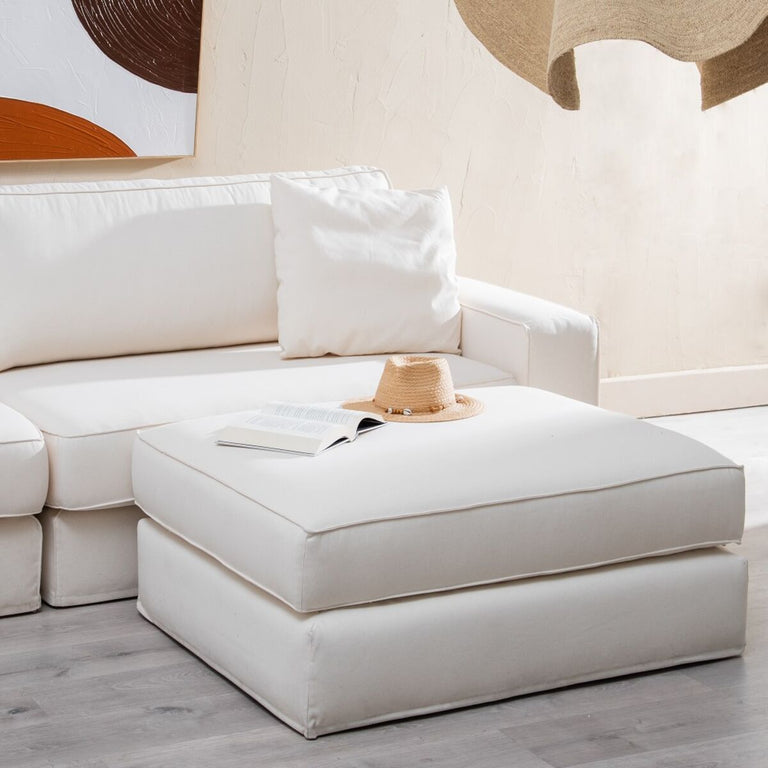 Pouf 100 x 80 x 44 cm Tissu Synthétique Crème