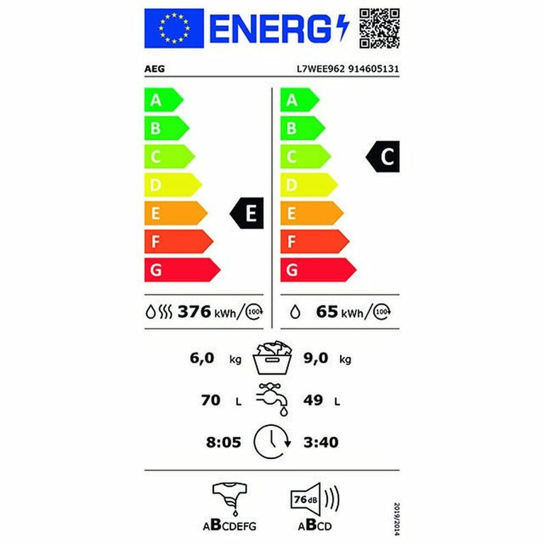 Laveuse - Sécheuse Aeg 1 9kg / 6kg Blanc 1600 rpm
