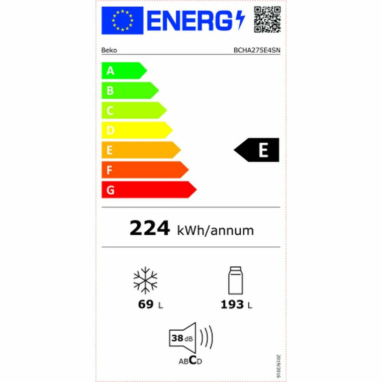 Réfrigérateur Combiné BEKO BCHA275E4SN Blanc (178,1 x 54 cm)