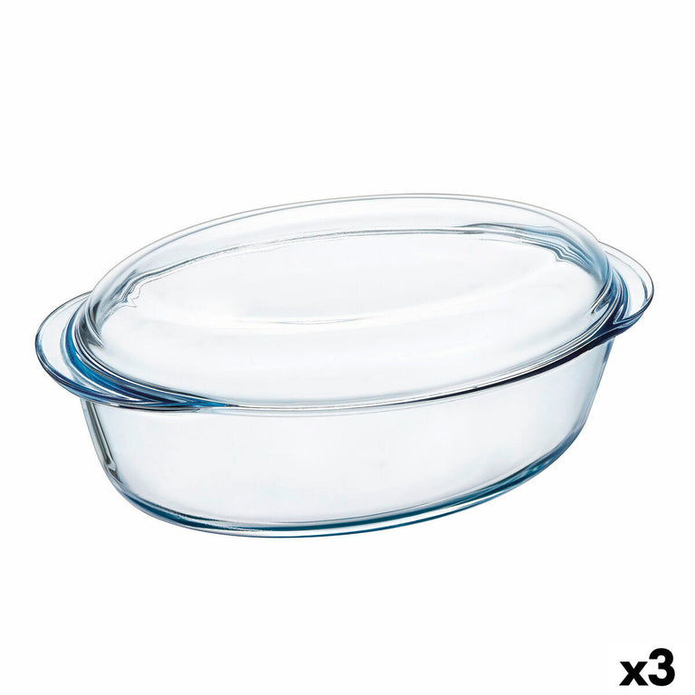 Plat de Four Pyrex Classic Avec couvercle 33 x 20 x 10 cm Transparent verre (3 Unités)