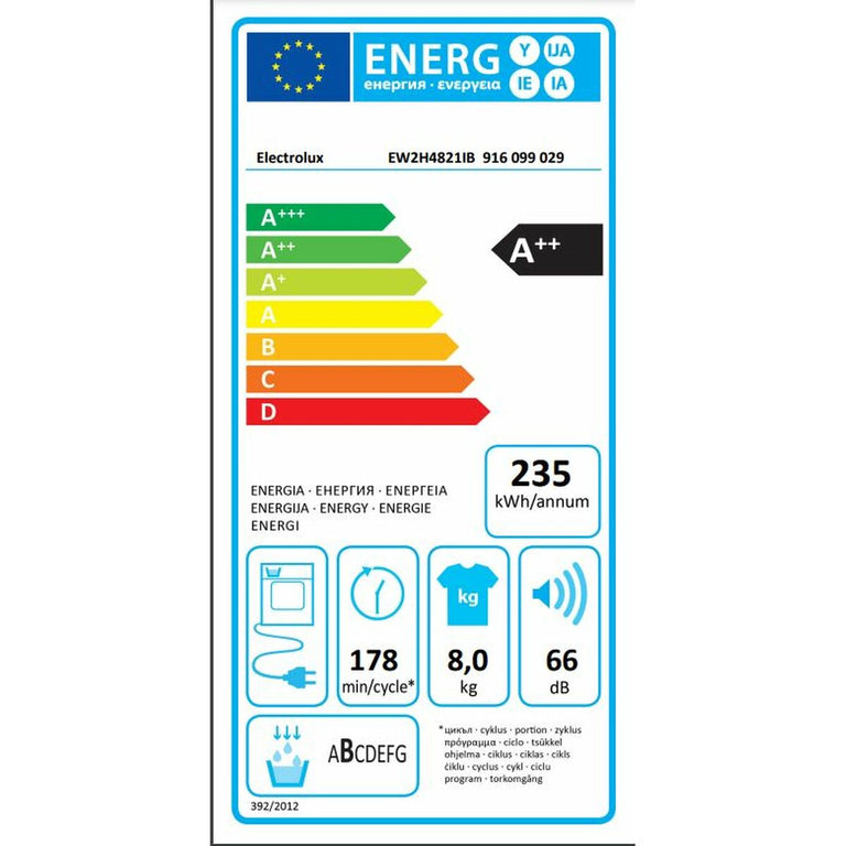 Séchoir à condensation Electrolux EW2H4821IB Blanc 60 cm