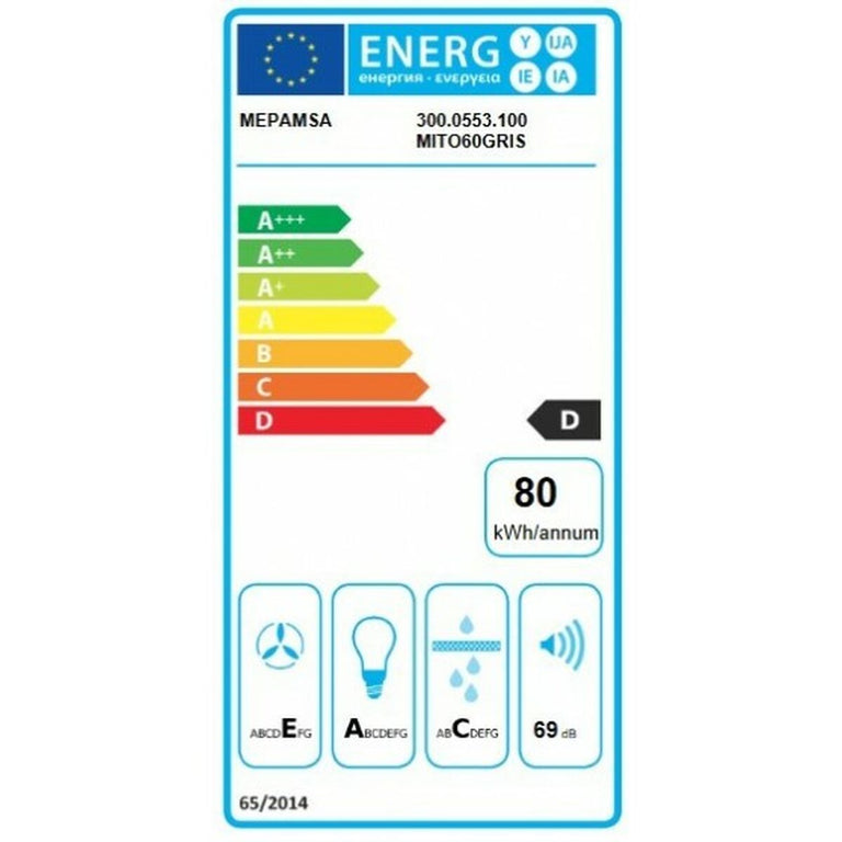 Hotte standard Mepamsa MITO 60 cm 140 W 490 m3/h 66 dB Gris